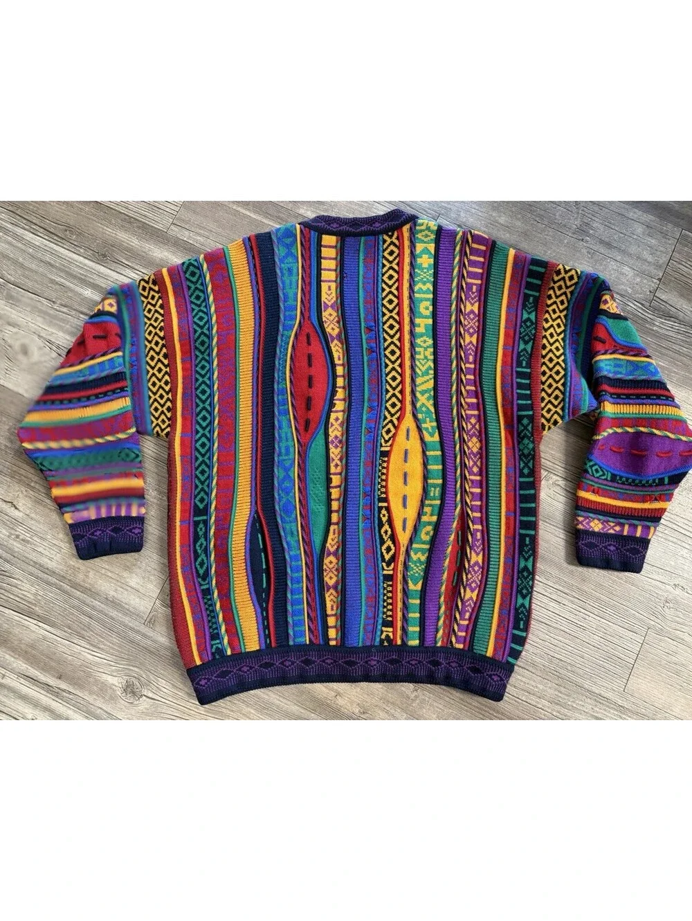 vintage Emaroo Australia 3D rainbow cardigan COOGI style Aztec Pattern Sz XL